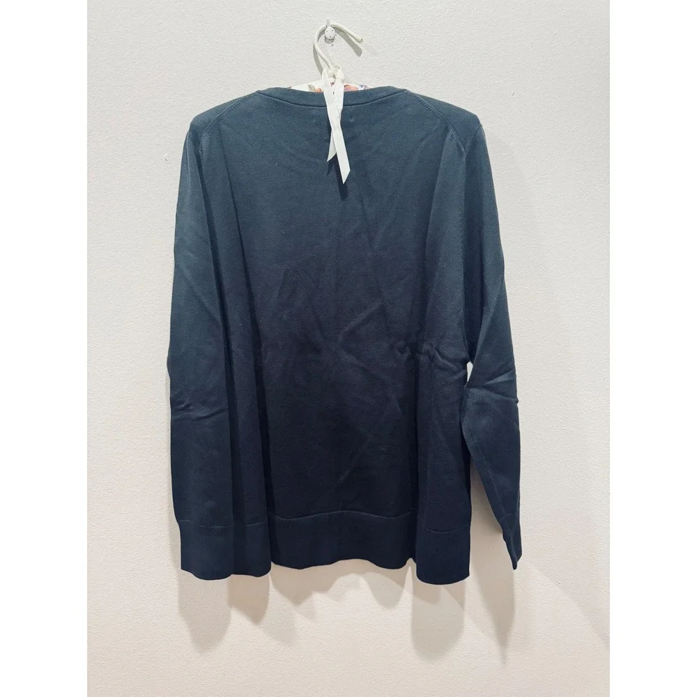 Lands End Black Cotton Crewneck Cardigan Sweater 1X 16W-18W Closet Staple